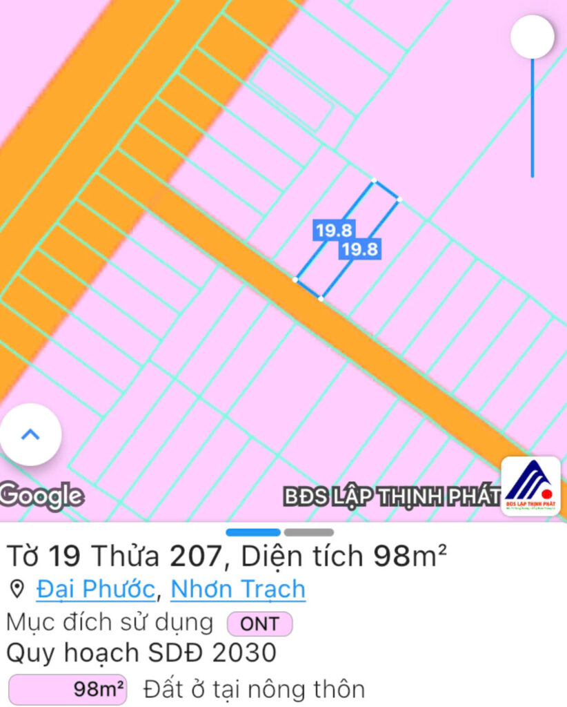 Đất nền thổ cư Nhơn Trạch 98m2 giá 2 tỷ